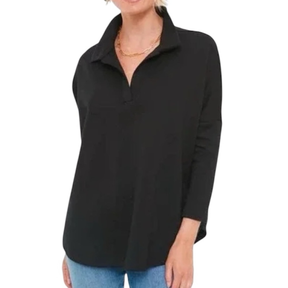 Tuckernuck Pomander Place Black Easy Polo‎ Sweatshirt Collar Chic Classic XS/S